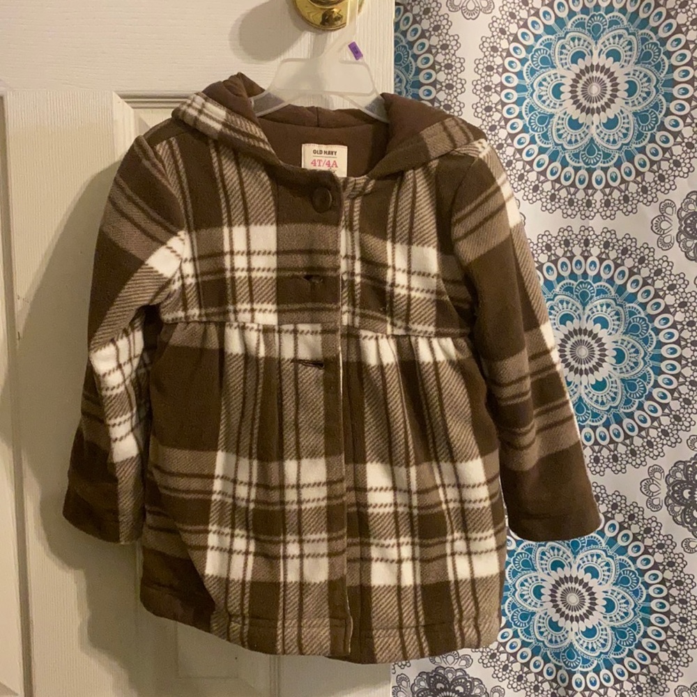 Old navy brown and white plaid pea coat